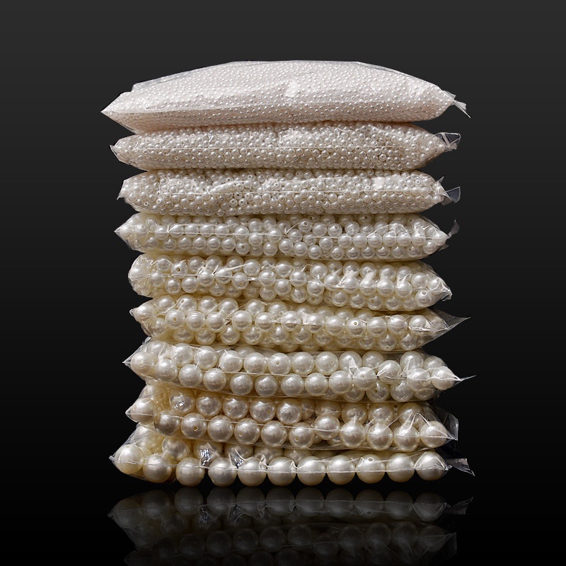 4/6/8/10/12/14/16mm（3000pcs-10pcs）pearl beads ABS loose Round Beads Craft For Fashion Jewelry Making white beige DIY Imitation Garment beads