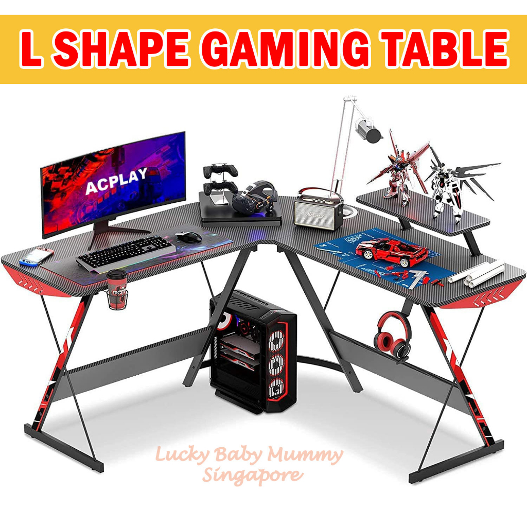 [Local Seller] Carbon Fiber L Shape Gaming Table / Desk / Study Table/ Office Table/Computer Table/Laptop Table / SG