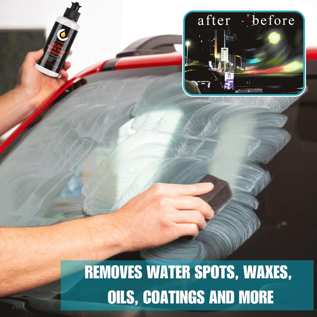 50g Anti-Fog Car Glass Oil Film Removing Paste with Sponge Glass Polishing Cleaner Stain Remover Universal Deep Cleaning Eliminate Water Spot for Auto Windshield Mirror Windows